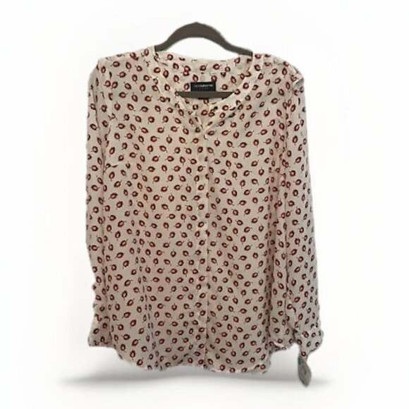 Liz Claiborne Women’s Large Button-Up Top White Red Print NWT Career Blouse LS - Picture 1 of 11